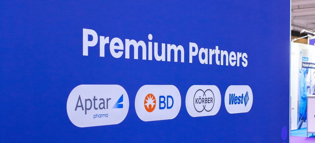 Wall banner showing pharma brand logos